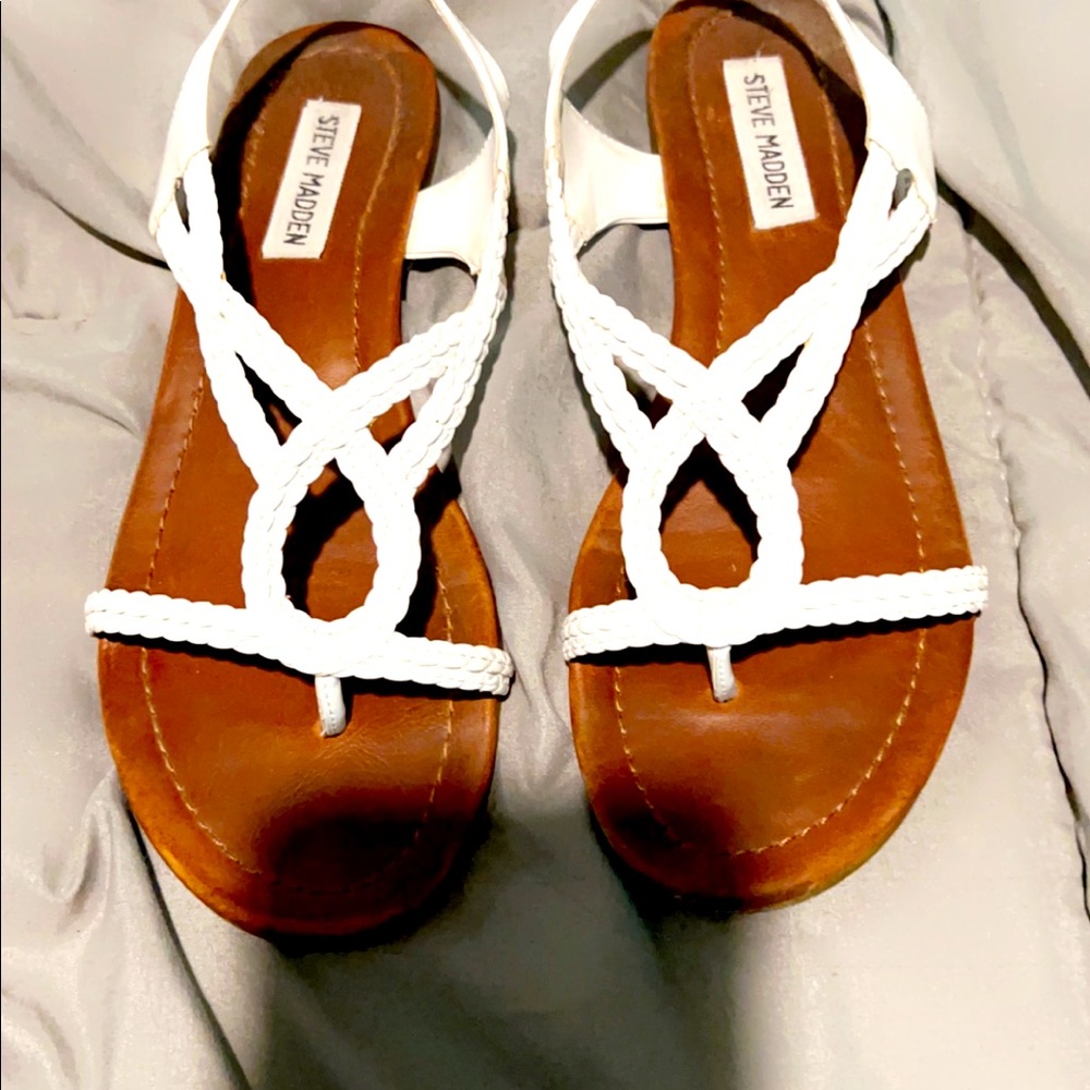 Steve Madden P-Kart Patent Leather White Braided Slide Sandals size 8.5